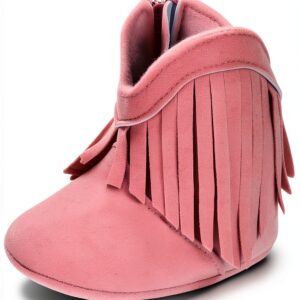 ESTAMICO Baby Girls Boots Soft Cotton Sole Zipper Closure-0