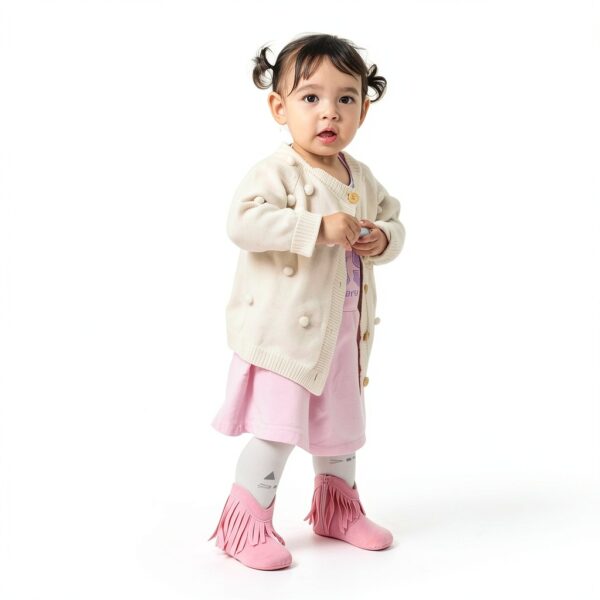 ESTAMICO Baby Girls Boots Soft Cotton Sole Zipper Closure-5