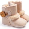 Baby Girls PU Leather Boots Fur Lined Non Slip Winter Shoes-0
