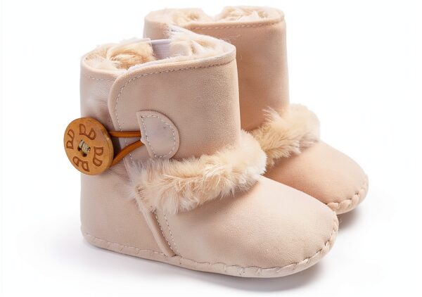 Baby Girls PU Leather Boots Fur Lined Non Slip Winter Shoes-0