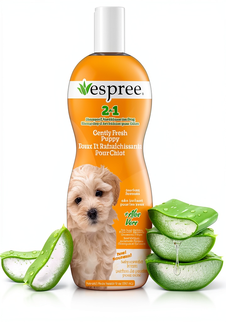 Puppy being bathed with Espree shampoo