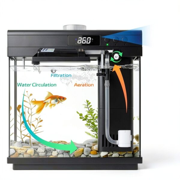 AQQA 3.7 Gallon Aquarium Starter Kit LED Light & 3‑in‑1 Filter Black-1