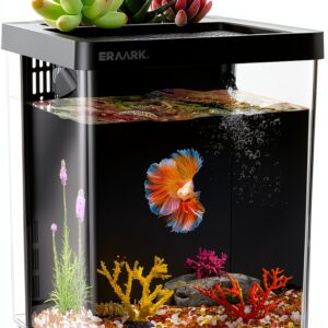 Betta Fish Tank 1.5 Gallon Kit with LED Light & Filter by ERAARK-0