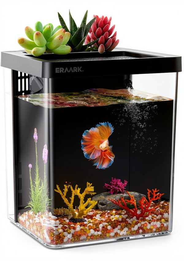 Betta Fish Tank 1.5 Gallon Kit with LED Light & Filter by ERAARK-0