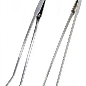 Feeding Tongs yuntop Steel Tweezers 27cm Silver Straight Curved-0