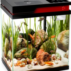 Fish Tank Smart Aquarium Kit, 3.6 Gallon Multi-Layer Filtration System Silent Water Pump, Temperature Display 8 Colors Lighting Auto Feeder Aromatherapy Box for Fish Betta Room Desktop Decor-0
