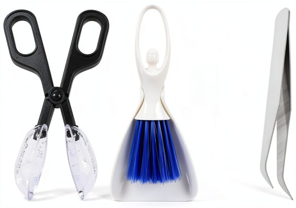Tiny Cleanning Broom, Scooper Feeding Tool,Mini Dustpan and Brush, Stainless Steel Tweezer for Reptile and Other Small Animals Supplies House Bedding 3Pcs-0