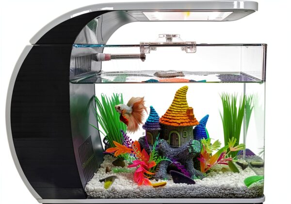5 Gallon Fish Tank CB Star Arc-Shaped Glass Kit with LED Lights-0