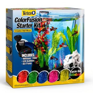 Tetra 3 Gallon Small Fish Tank, Aquarium Starter Kit, with Filter, Air pump, & Color Changing Light, Half Moon shape, for Gold Fish & Betta-0