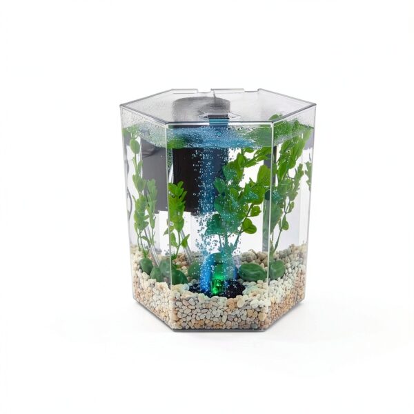 Tetra Bubbling LED Aquarium Kit 1 Gallon, Hexagon Shape, With Color-Changing Light Disc-4