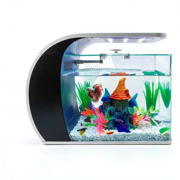 5 Gallon Fish Tank CB Star Arc-Shaped Glass Kit with LED Lights-1