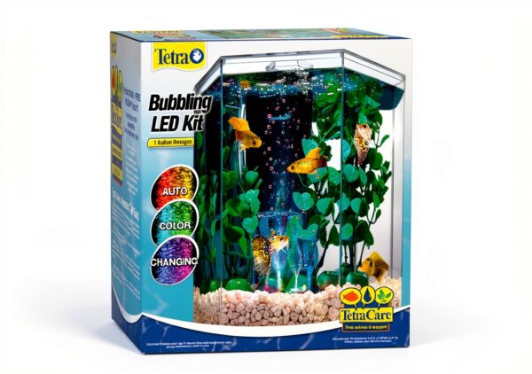 Tetra Bubbling LED Aquarium Kit 1 Gallon, Hexagon Shape, With Color-Changing Light Disc-0