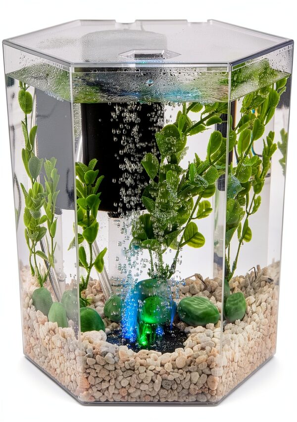 Tetra Bubbling LED Aquarium Kit 1 Gallon, Hexagon Shape, With Color-Changing Light Disc-3